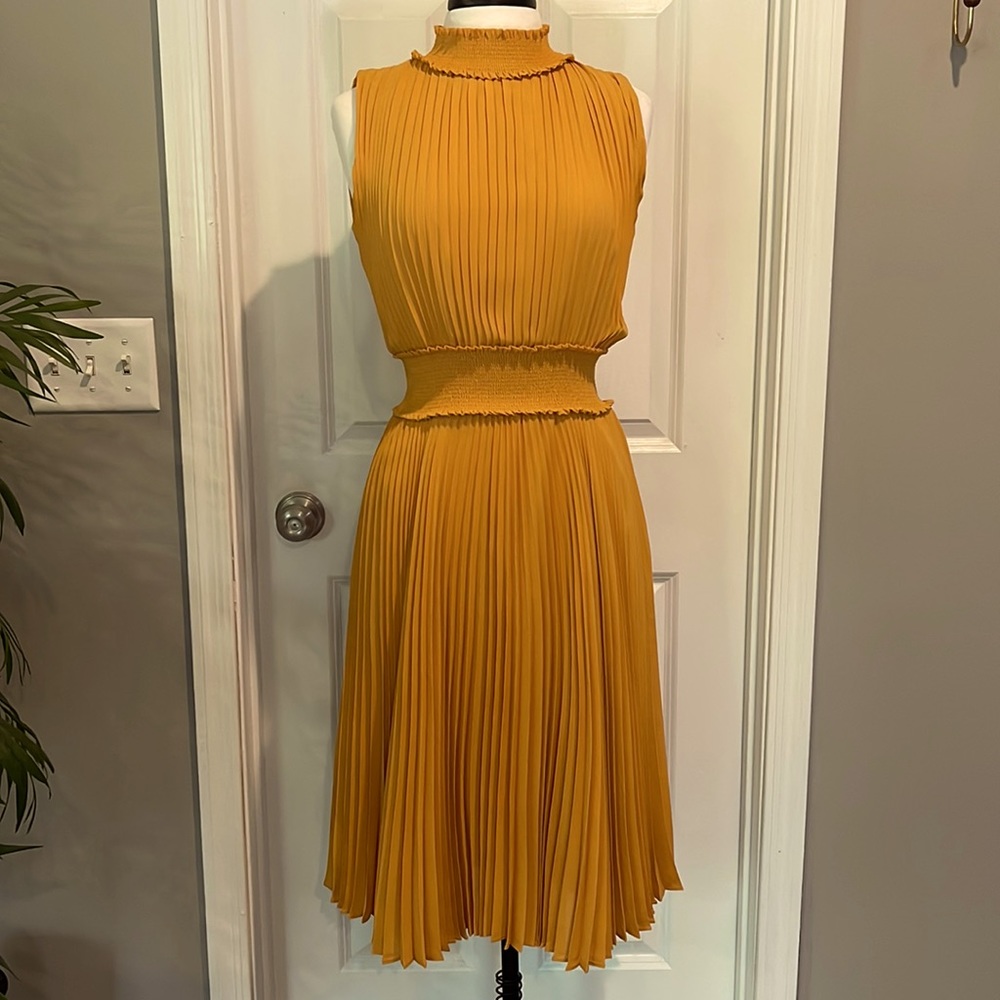Nanette Lepore pleated sunflower yellow dress 6
